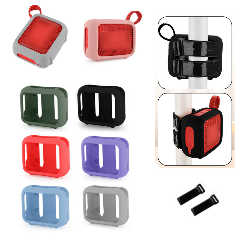 For JBL GO Bluetooth Speaker Silicone Protective Cover Case w/Tube Fixed  Strap