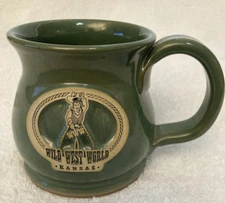Sunset Hill Stoneware Coffee Mug Pot Belly 10 oz Green Wild West World Kansas