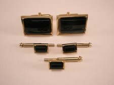 Rectangle Black  Gold Vintage SWANK Formal Cuff Links Shirt Stud prom tux p35