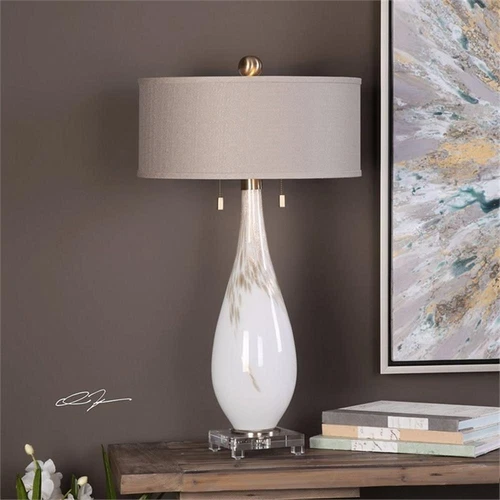 Uttermost Cardoni Contemporary Iron Glass Crystal and Linen Table Lamp in White - Picture 2 of 7