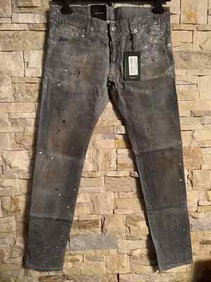 DSQUARED2 GREY, MULTIPLE SILVER STUDS SKATER JEANS ITALY SIZE 48 US 32