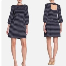 Eliza J Size 4 Navy Blue White Striped Cutout Mini Shift Dress Nautical Preppy