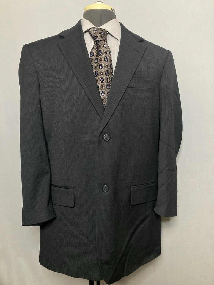 Perry Ellis Hombres 44R 48" Blazer Abrigo Deportivo Traje Chaqueta Gris Rayas 2 Botones Foto 2 de 4