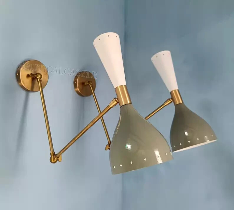 Pair Of 1950's Mid Century Italian Diabolo Wall Sconce Light Fixture Raw Brass