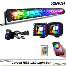 52" Curved LED Light Bar+4'' LED Pods Mount Bracket For Truck Pickup ATV RGB