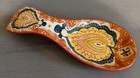 Anthropologie Spoon Rest Hand Painted Paisley Abstract Hearts Terracotta Color