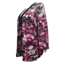 Zac & Rachel Women's Abstract Floral Print Blouse in Grey and Pink Size M