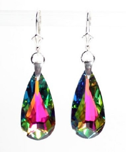 Crystaluxe Ohrringe – Längliche Tropfen Mit Pinken Kristallen In Sterlingsilber