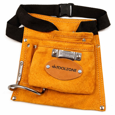 5 Taschen Werkzeug Gürteltasche Wildleder Leder Bauarbeiter Schürze Hammerschlaufe Band Halter