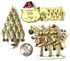 Gold Tone Variety Christmas Brooches w/ Rhinestones 51.1g — photo 2