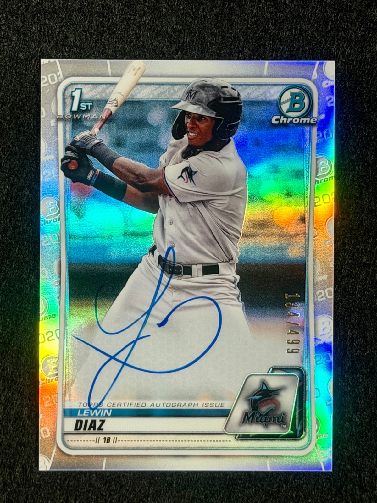 2020 Bowman Chrome Prospect Auto Lewin Diaz CPA-LD 1st Bowman Refractor 134/499