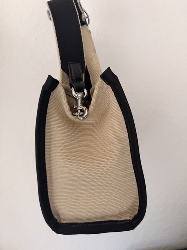 Marc Jacobs Small Tote Bag Beige Black Detachable Strap Zip Closure Designer - Picture 3 of 5