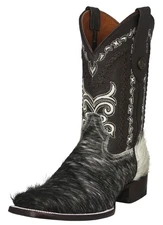 Mens Western Cowboy Boots Brown Real Cow Hair Leather Pull On Square Toe