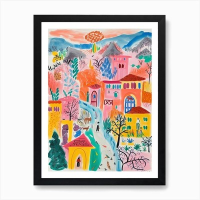 Tehran, Dreamy Storybook Illustrati Framed Wall Art Poster Canvas Print Picture