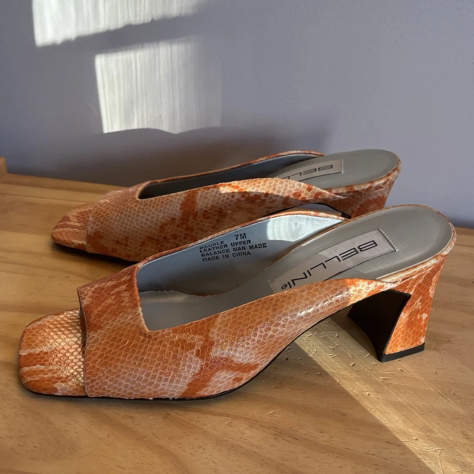 PEACHY GLITTERY FAUX SNAKESKIN BELLINI BAUBLE HEELS 全新带盒 尺寸 7 — 第 3/4 张图片