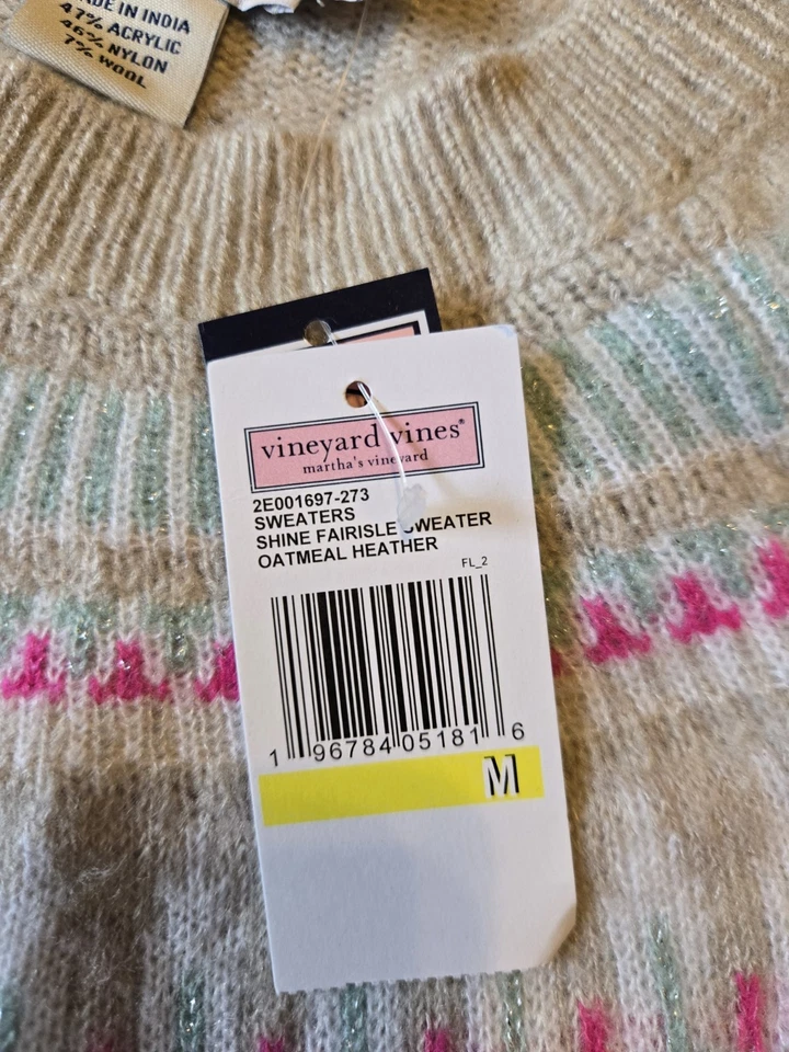 Suéter para mujer Vineyard Vines Shine Fair Isle M nuevo con etiquetas mezcla de lana jaspeada avena Foto 4 de 4