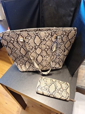 ALDO Snakeskin Print Tote Bag w/ Matching Zippered Clutch Purse Set