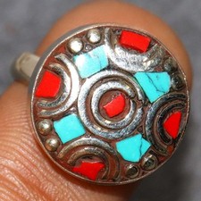 Nepali Tribal Nepali Tribal Tibetan Turquoise Red Coral Ring US 7 MJ