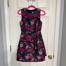 Vince Camuto Magenta Navy Abstract Brocade Peplum Cocktail Dress Size 2