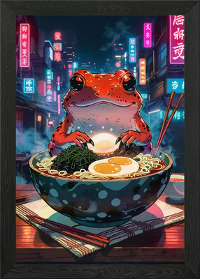 Frosch isst Ramen gerahmtes Wandbild Poster Leinwanddruck Bild
