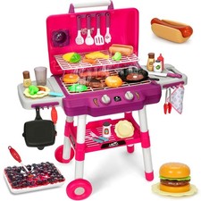 Kids Play Kitchen Toys, Kids BBQ Grill Playset with Smoke Sound Light, 2-Laye...