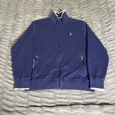 Polo Ralph Lauren Mens Large Navy Blue Full Zip Track Jacket Green Pony AQ605