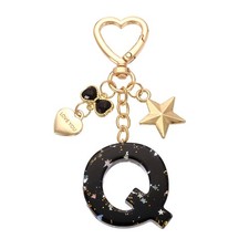 Cute Initial Letter Keychain, Letter-Q Keychains for Women Girls Bling Black