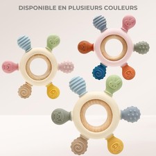 CAJA anneau de dentition bébé en silicone et bois jouet de dentition sans BPA