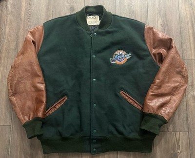 Vintage Utah Jazz DeLONG Varsity Jacket Leather Sleeves USA Made Large