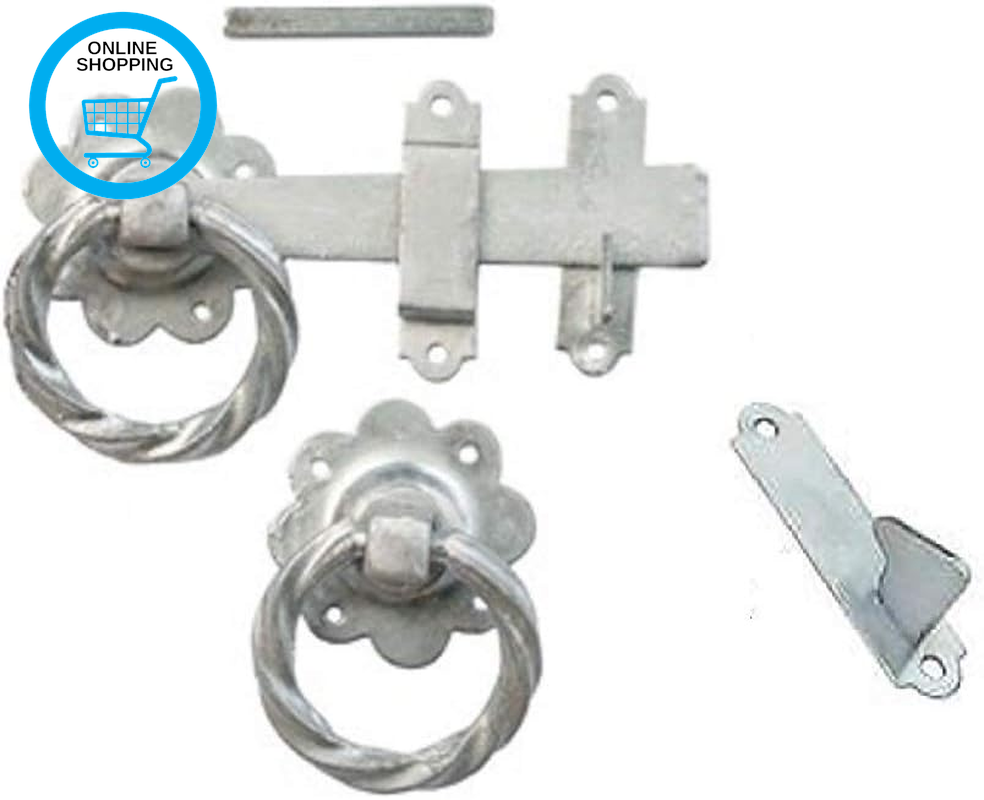 Gate Ring Twisted Latch in Galvanised Silver Finish, Pack Catch Metal for Outdoo