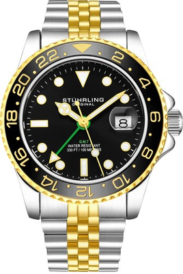 #ad Aquadiver GMT Two Tone Black Gold Bezel Black Dial Wristwatch 3968.3 $115.00