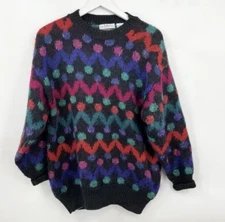 VTG 90s Le Moda Knitwear Hand Loomed Multicolor Wool Mohair Blend Pull Sweater L