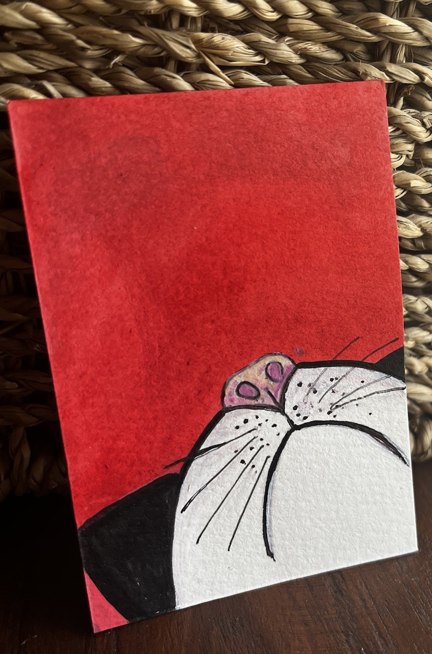 ACEO Original Cat painting ATC OOAK Cottagecore Whimsical Funny Feline Art