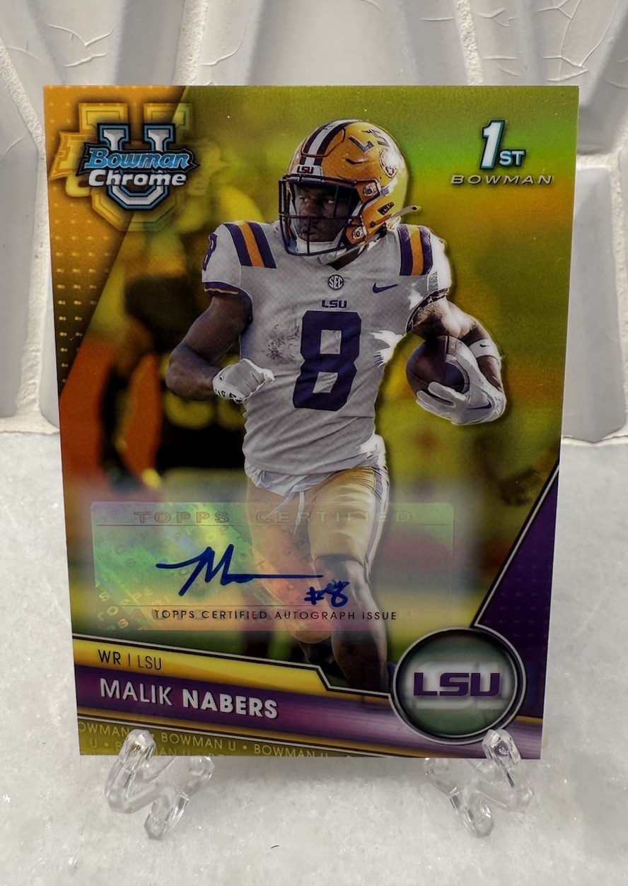MALIK NABERS 2023 Bowman University Chrome #74 Yellow Refractor /75 LSU Giants