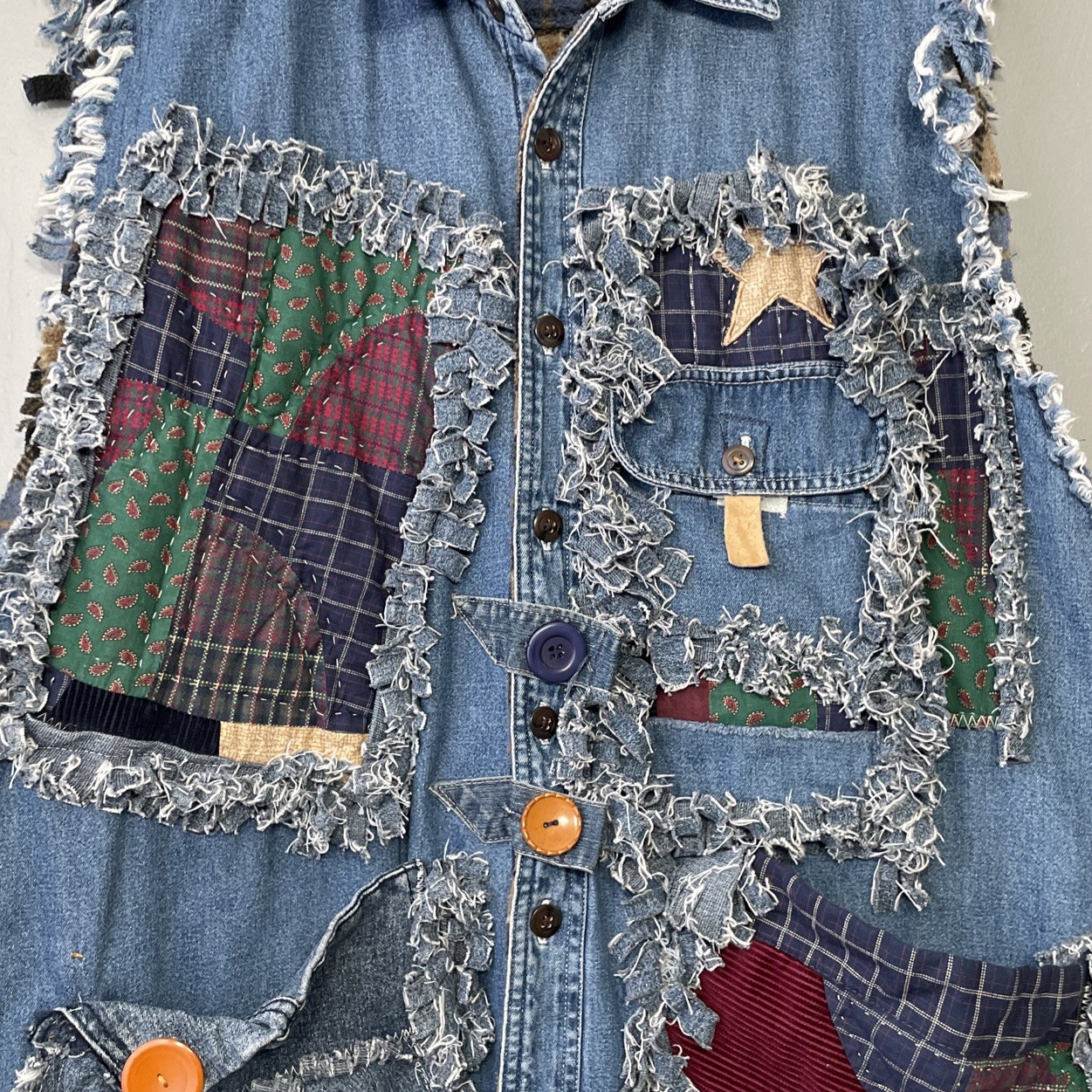 Upcycled Denim Vest Oversized Patchwork Pockets S… - image 4