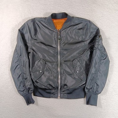 Vintage Alpha Industries Jacket Mens Small Black MA-1 Flight Bomber Reversible 