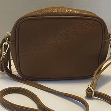 BORSE IN PELLE Tan Small Pebble Leather Made In Italy Purse Tassle Crossbody