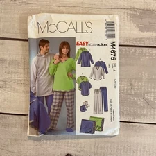 McCalls 4675 Sewing Pattern Unisex Sleepwear Pajamas Sweatshirt Pants L-XL UNCUT