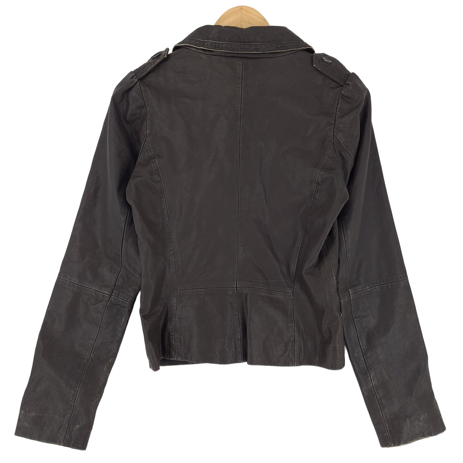 Tommy Hilfiger Leather Jacket Brown Button Up Classic Premium Women Jh9 Size S thumbnail 3