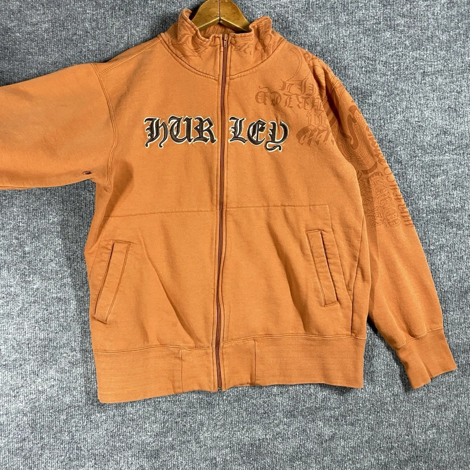 ВИНТАЖНЫЙ Y2K Hurley толстовка мужской размер средний оранжевый молнии AOP серфинга коньков - Изображение 3 из 4