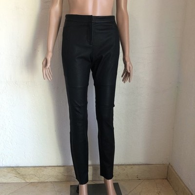Halston H Heritage Black 100% Leather Skinny Pants Women s Size 6/8 Zippered Ham