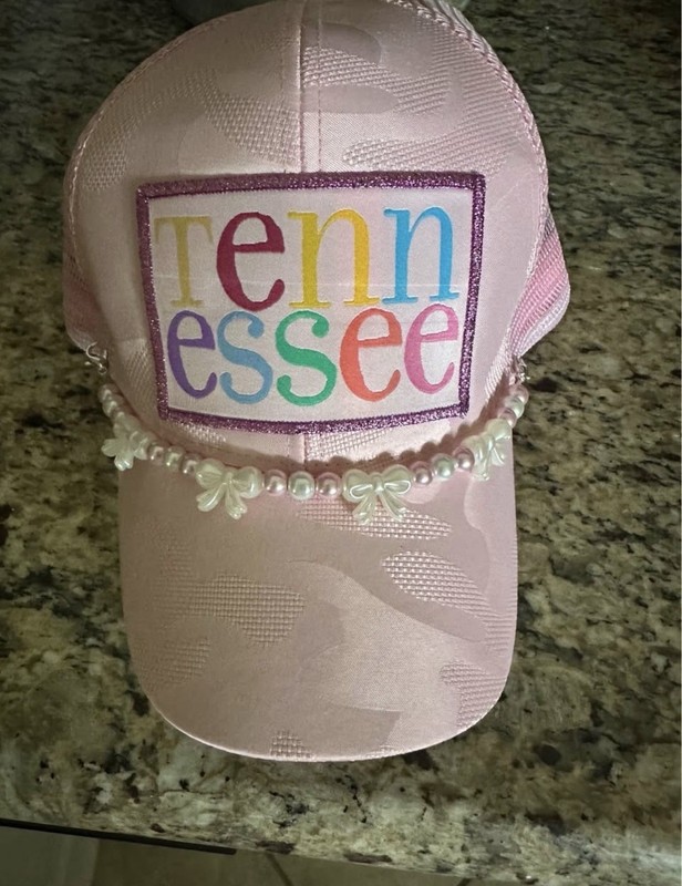 Tennessee Patch Pink Camo Custom Ponytail Hat with Pink & White Custom Chain
