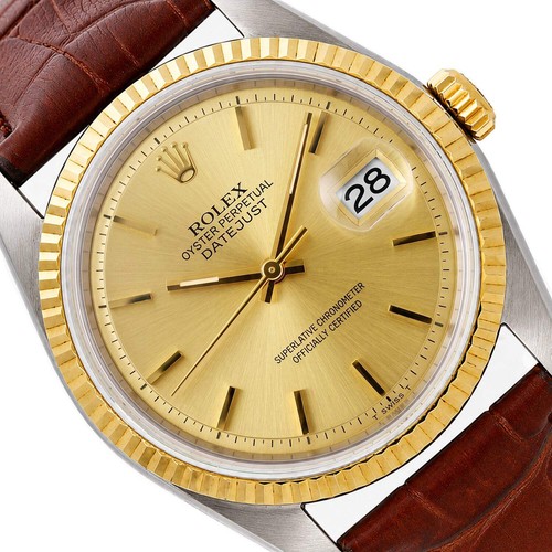 Rolex Datejust 1601 36mm Gold Dial 18k Gold Fluted Bezel Stainless Steel Watch