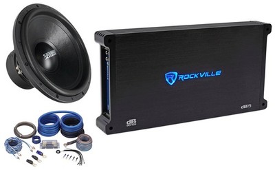 Sundown Audio SA-15 V.2 D4 15'' 1250w RMS Car Subwoofer+Mono Amplifier+Amp Kit