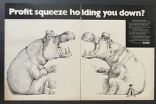 1969 AT&T Bell System Anthropomorphic Hippos Cigar Hats 2 Page Vintage Print Ad