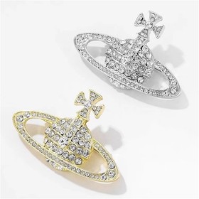 Saturn Planet Brooch Pin for Women Ladies Dainty Rhinestone Star Lapel Pin Cubic