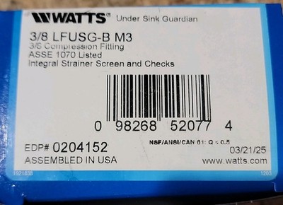 Watts Under Sink Guardian Mixing Valve LFUSG-B M3 3/8 in Brass Strainer Checks