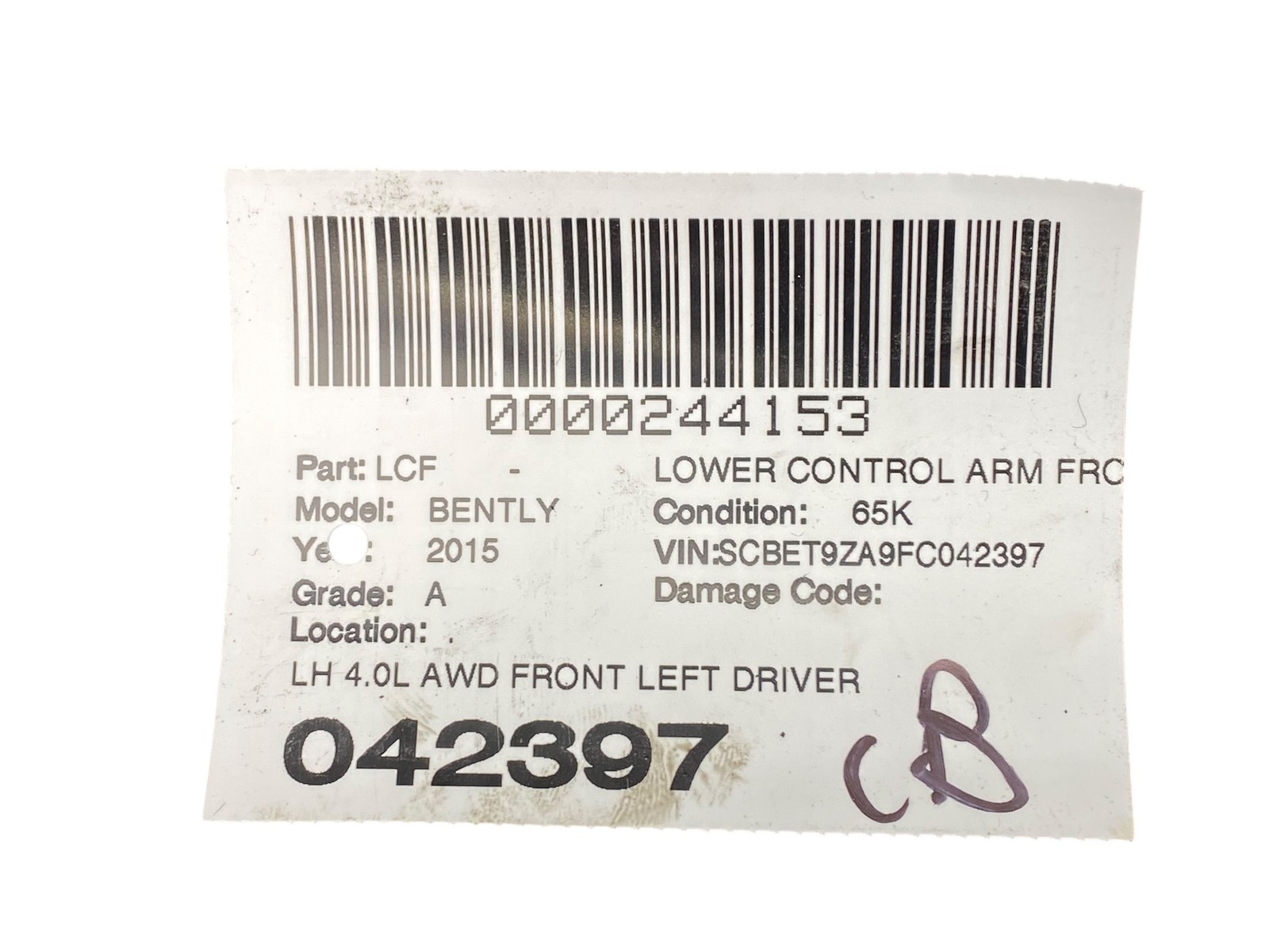 2013-2019 BENTLEY FLYING SPUR 4W 223B 4L AWD FRONT LEFT LOW & UP CONTROL ARM (4)