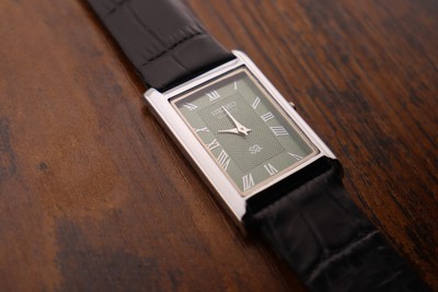 vintage Seiko Quartz Slim Tank Men Green Dial Black leather Dress