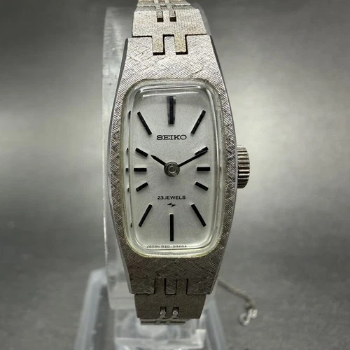 Seiko Watch Women 14mm Silver Dial Silver Tone Rectangle Manual Wind Runs